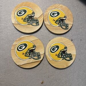 GREEN BAY PACKERS NFL DRINK COASTERS FOOTBALL 3.5" 0.2" SET 4 HEAT RESISTANT BAR